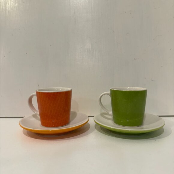 Starbucks Coffee Signature Green and Orange Espresso Cup And Saucer Set of 2 - Picture 2 of 4